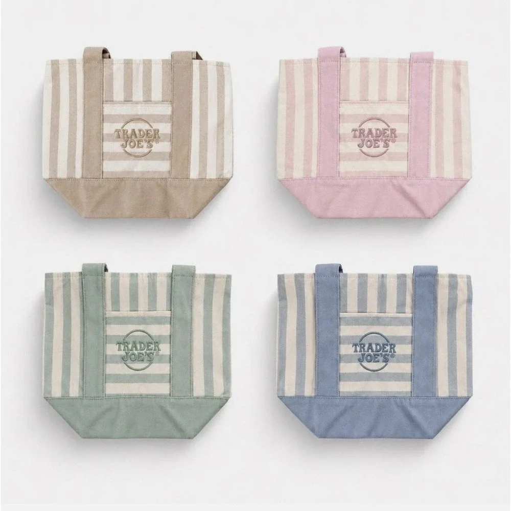 Trader Joe's Mini Pastel Stripe Canvas Tote Bag Limited Edition 2026 (Set Of 4) - Picture 3 of 3
